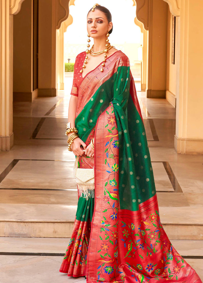 Green Dupion Silk Saree With Blouse Piece - Indian Silk House Agencies