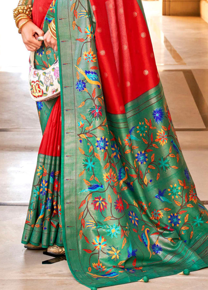 Red Dupion Silk Saree With Blouse Piece - Indian Silk House Agencies