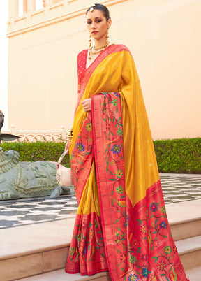 Yellow Dupion Silk Saree With Blouse Piece - Indian Silk House Agencies