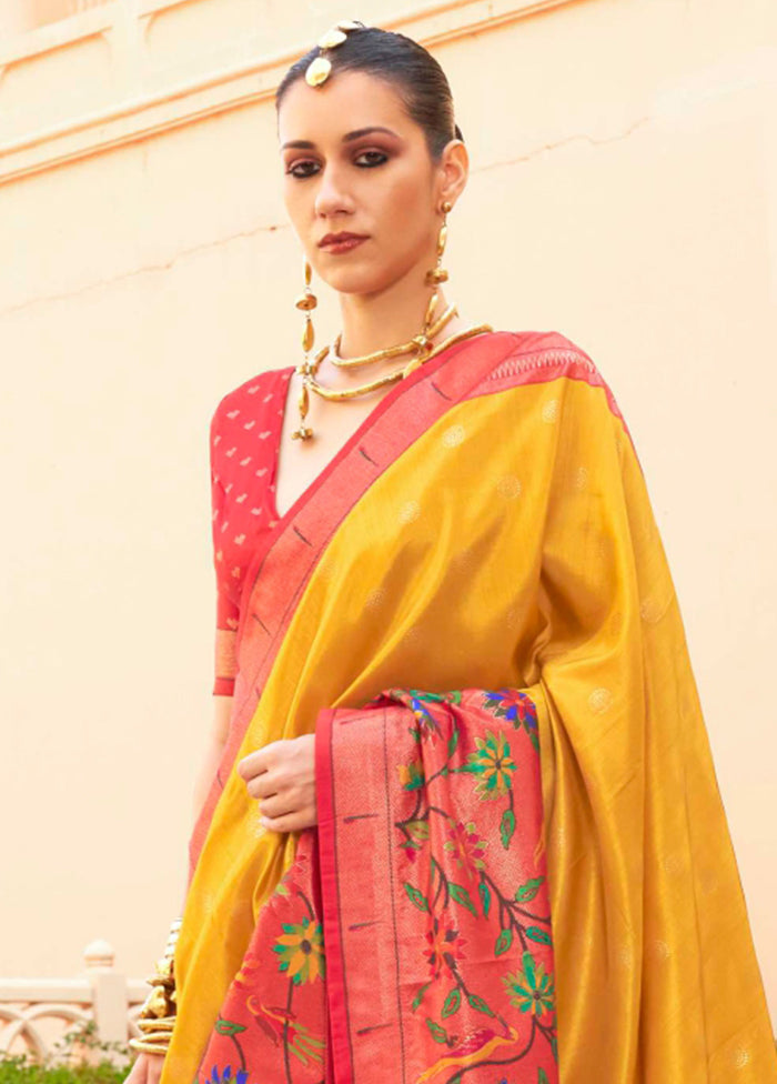 Yellow Dupion Silk Saree With Blouse Piece - Indian Silk House Agencies