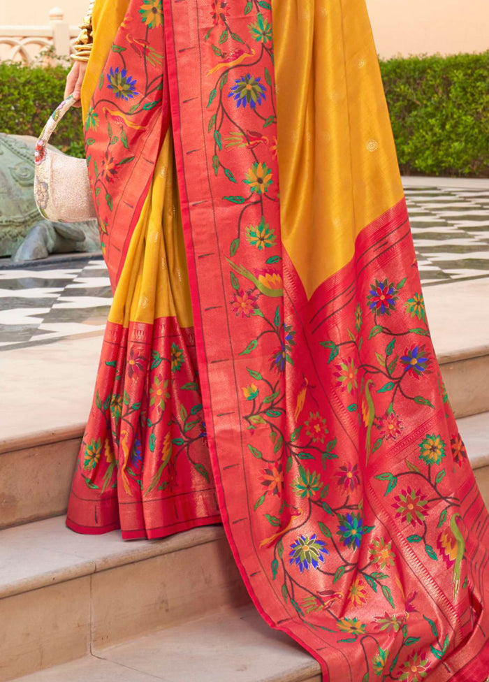 Yellow Dupion Silk Saree With Blouse Piece - Indian Silk House Agencies