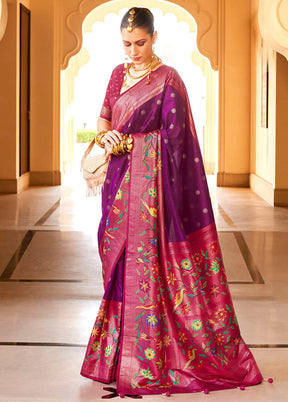 Purple Dupion Silk Saree With Blouse Piece - Indian Silk House Agencies