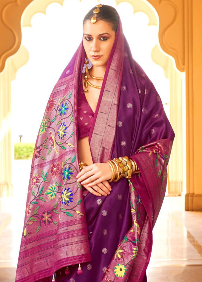 Purple Dupion Silk Saree With Blouse Piece - Indian Silk House Agencies