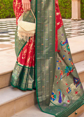 Red Dupion Silk Saree With Blouse Piece - Indian Silk House Agencies