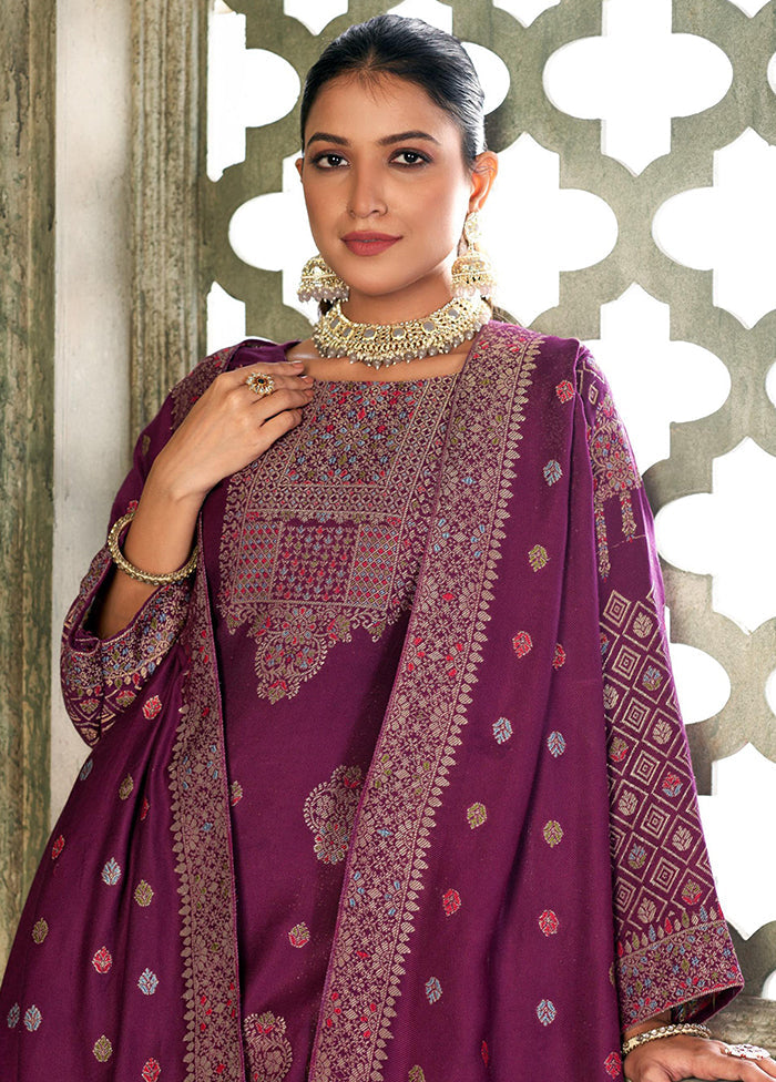 3 Pc Wine Semi Stitched Viscose Suit Set - Indian Silk House Agencies