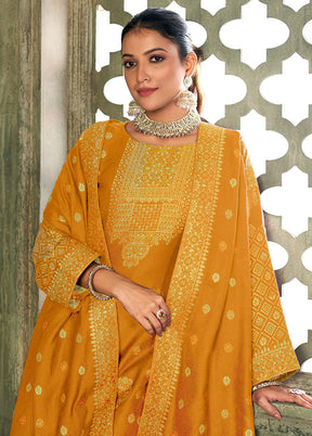 3 Pc Mustard Semi Stitched Viscose Suit Set - Indian Silk House Agencies