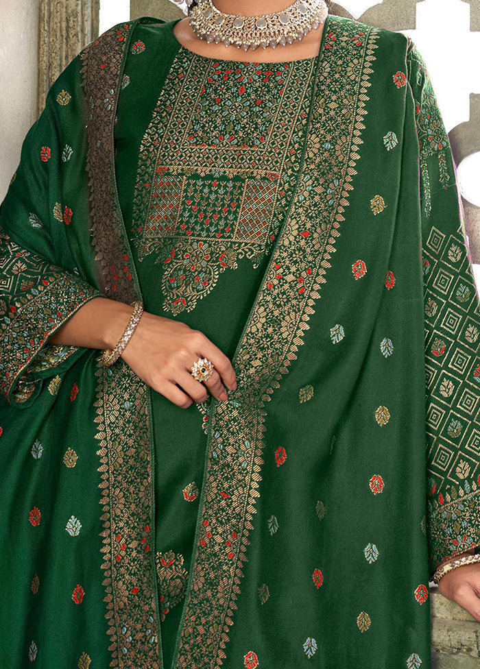 3 Pc Green Semi Stitched Viscose Suit Set - Indian Silk House Agencies