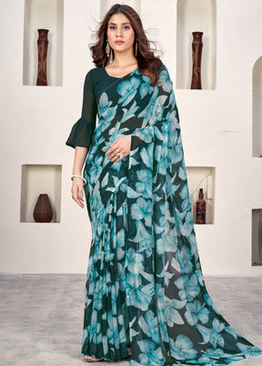 Teal Net Net Saree With Blouse Piece - Indian Silk House Agencies