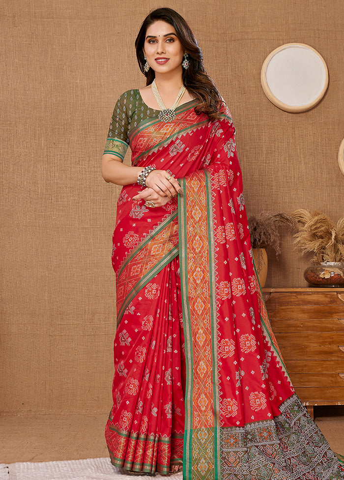 Red Dupion Silk Saree With Blouse Piece - Indian Silk House Agencies