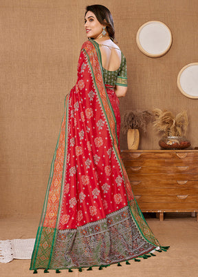 Red Dupion Silk Saree With Blouse Piece - Indian Silk House Agencies