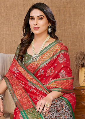 Red Dupion Silk Saree With Blouse Piece - Indian Silk House Agencies