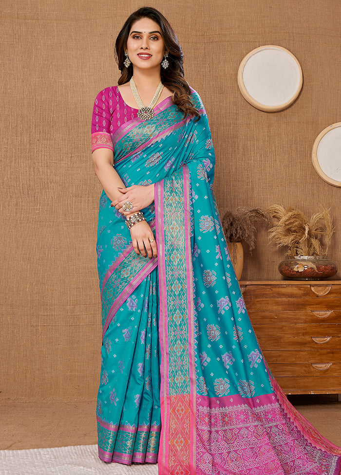 Blue Dupion Silk Saree With Blouse Piece - Indian Silk House Agencies