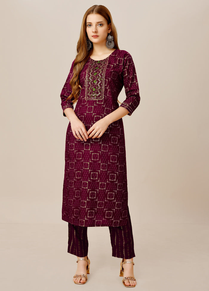 2 Pc Purple Readymade Rayon Kurti Set