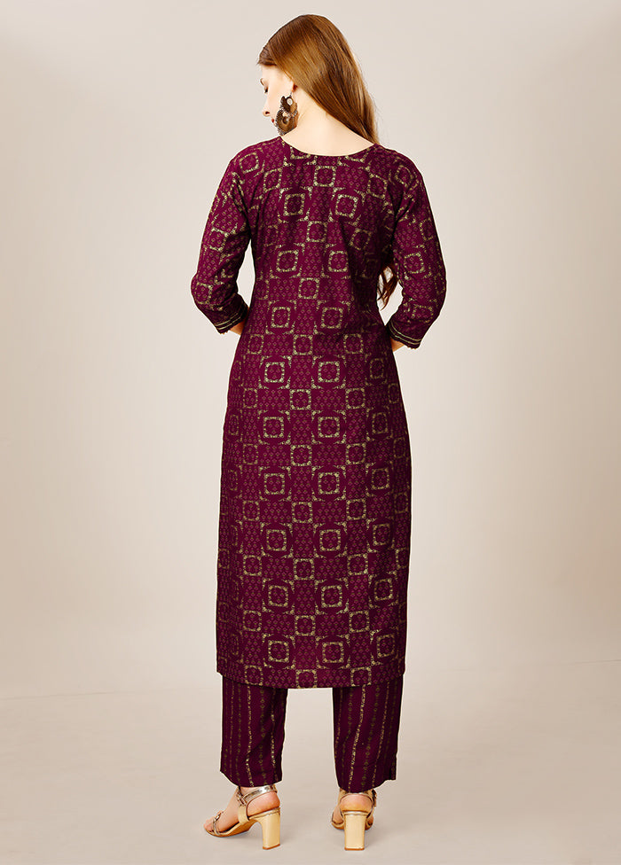 2 Pc Purple Readymade Rayon Kurti Set