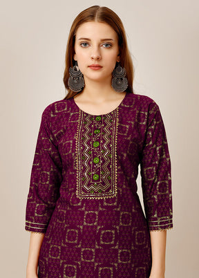 2 Pc Purple Readymade Rayon Kurti Set