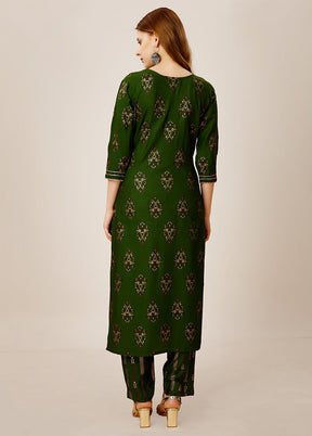 2 Pc Green Readymade Rayon Kurti Set