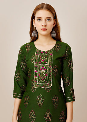 2 Pc Green Readymade Rayon Kurti Set