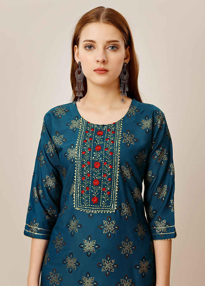 2 Pc Blue Readymade Rayon Kurti Set