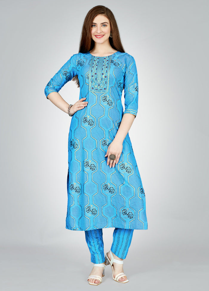 2 Pc Blue Readymade Rayon Kurti Set