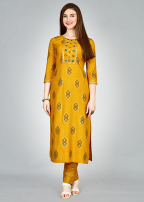 2 Pc Yellow Readymade Rayon Kurti Set