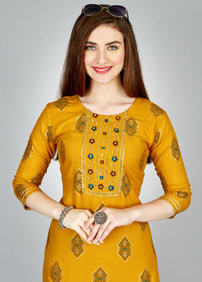 2 Pc Yellow Readymade Rayon Kurti Set