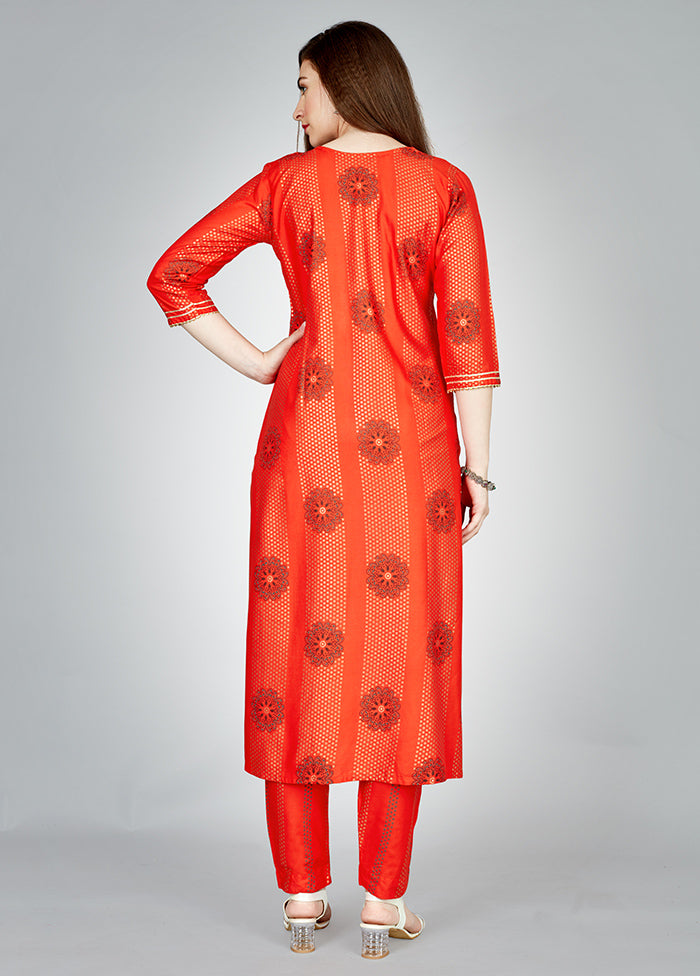 2 Pc Orange Readymade Rayon Kurti Set