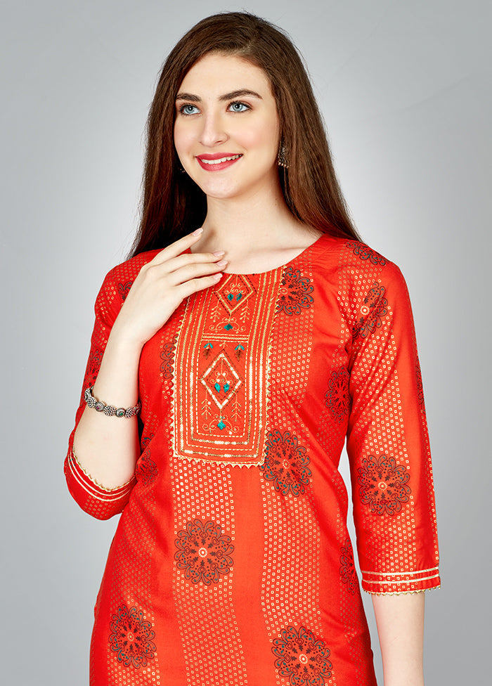 2 Pc Orange Readymade Rayon Kurti Set