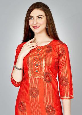 2 Pc Orange Readymade Rayon Kurti Set