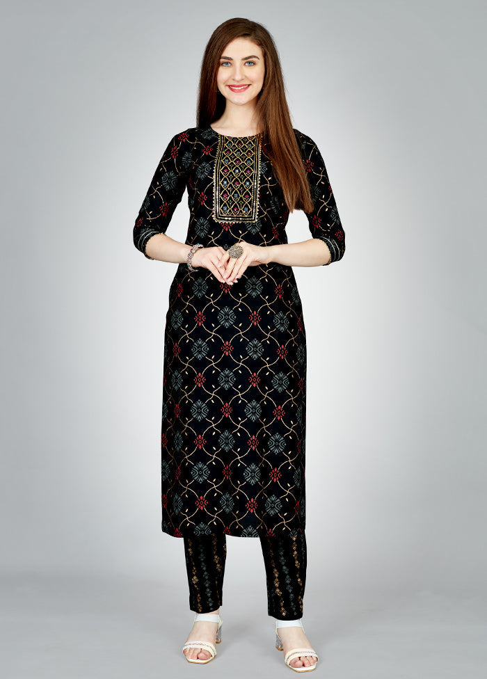 2 Pc Black Readymade Rayon Kurti Set