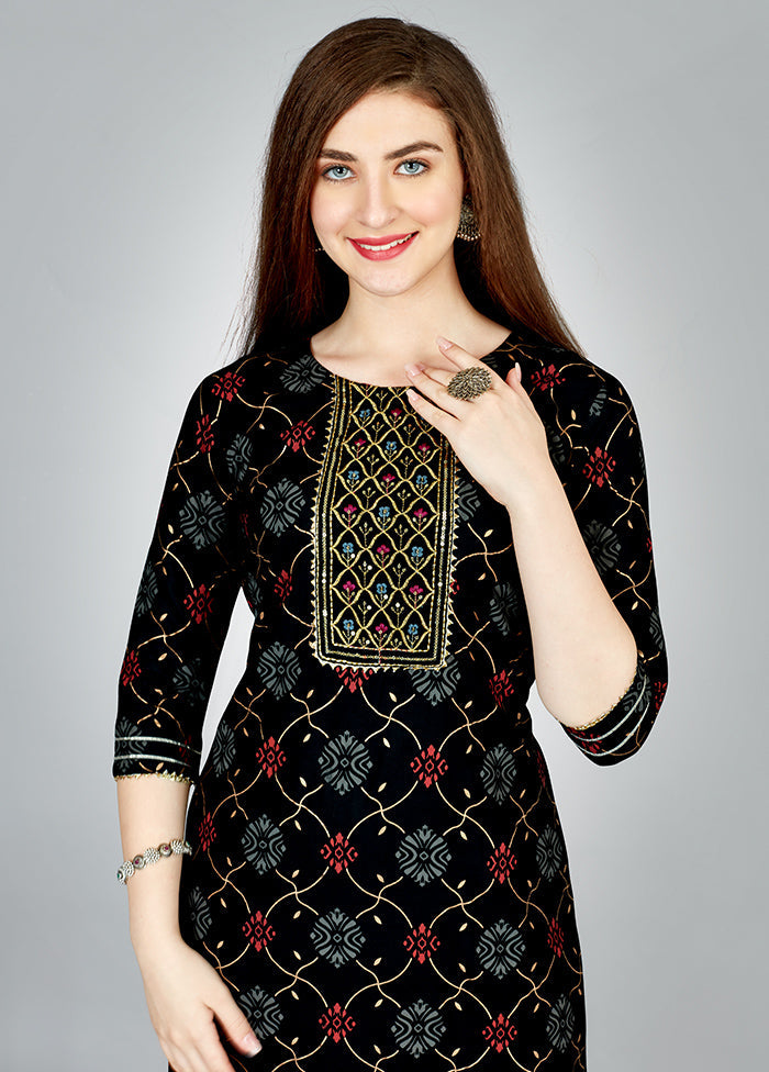 2 Pc Black Readymade Rayon Kurti Set