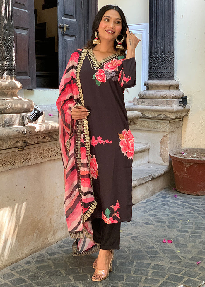 3 Pc Black Readymade Silk Suit Set - Indian Silk House Agencies