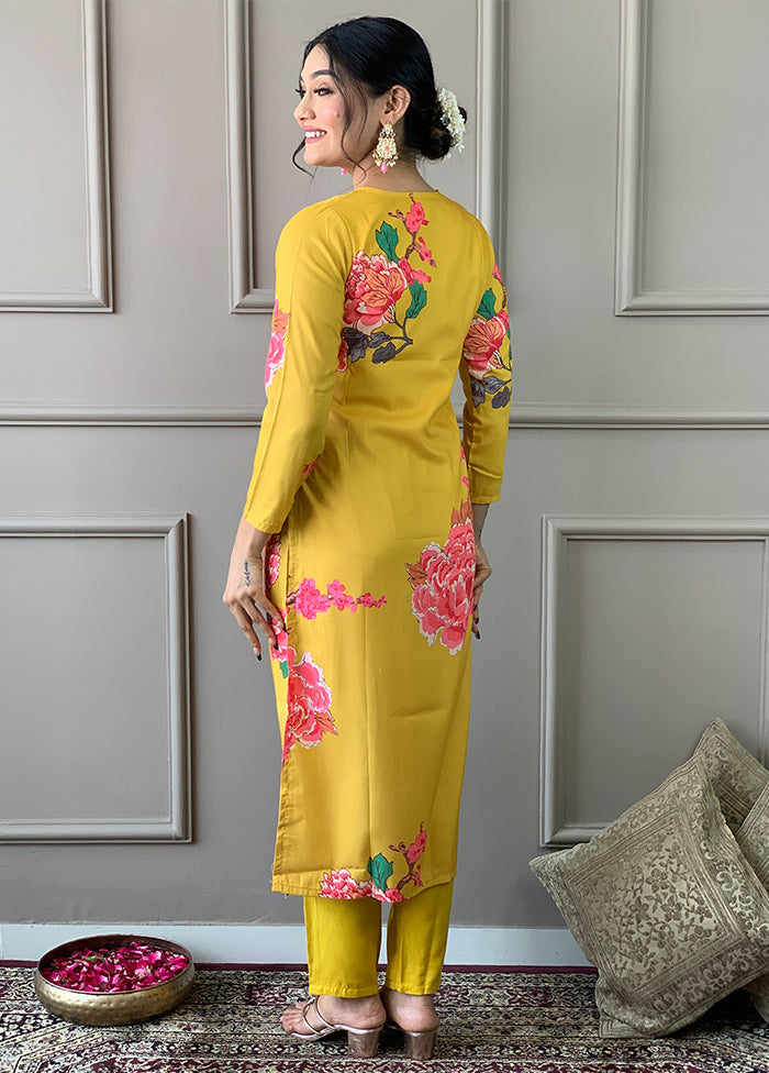 3 Pc Yellow Readymade Silk Suit Set - Indian Silk House Agencies