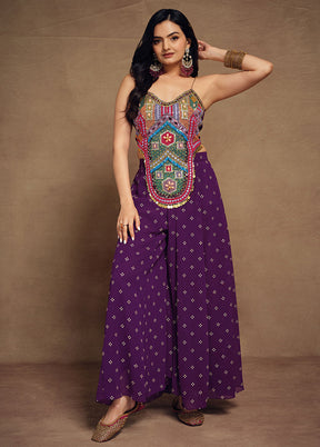 3 Pc Purple Readymade Silk Suit Set