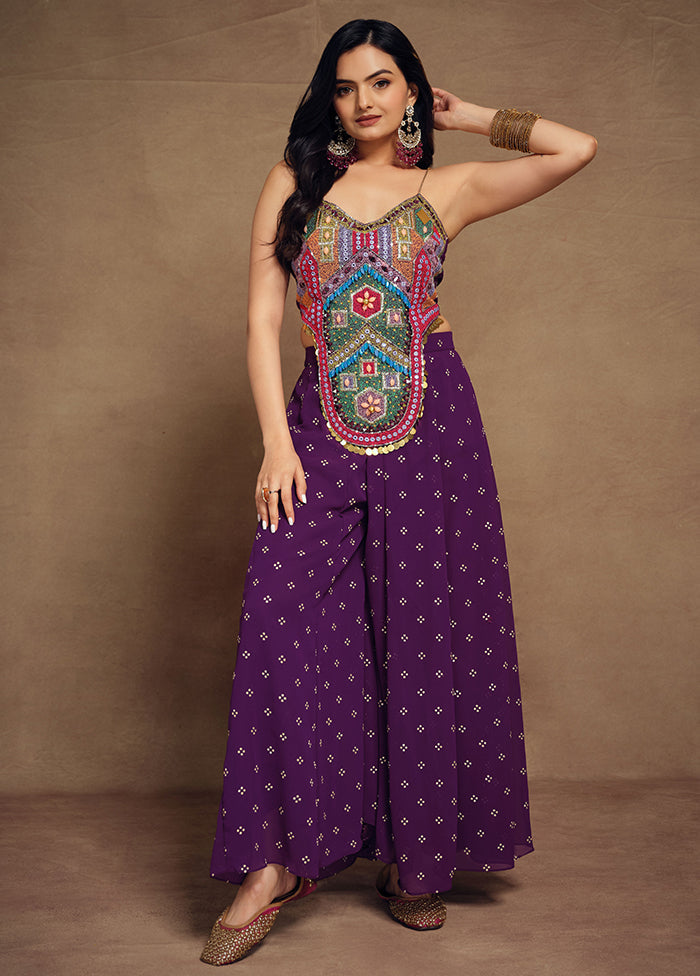 3 Pc Purple Readymade Silk Suit Set