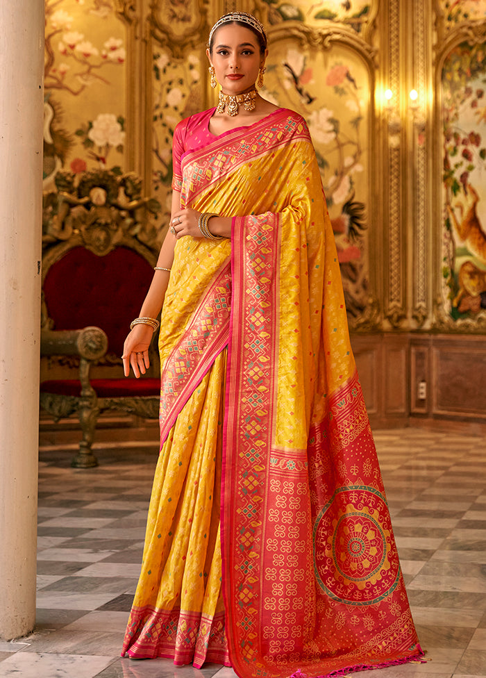 Yellow Dupion Silk Saree With Blouse Piece - Indian Silk House Agencies