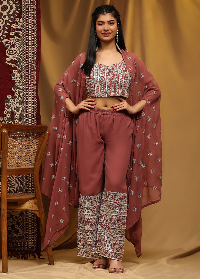 3 Pc Maroon Readymade Georgette Suit Set - Indian Silk House Agencies