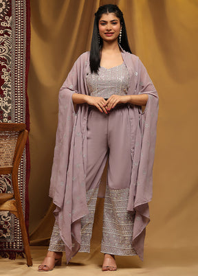 3 Pc Lavendar Readymade Georgette Suit Set - Indian Silk House Agencies