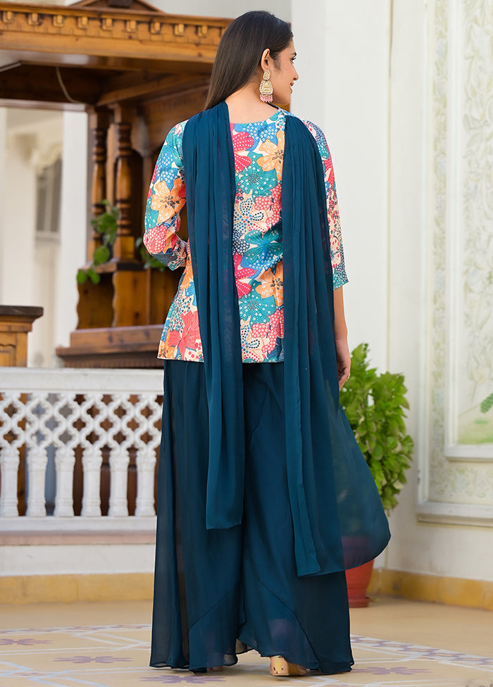 3 Pc Sky Blue Readymade Silk Suit Set - Indian Silk House Agencies