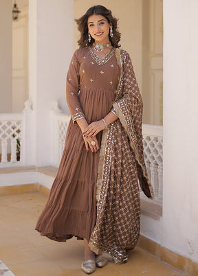 Coffee Readymade Georgette Indian Dress - Indian Silk House Agencies