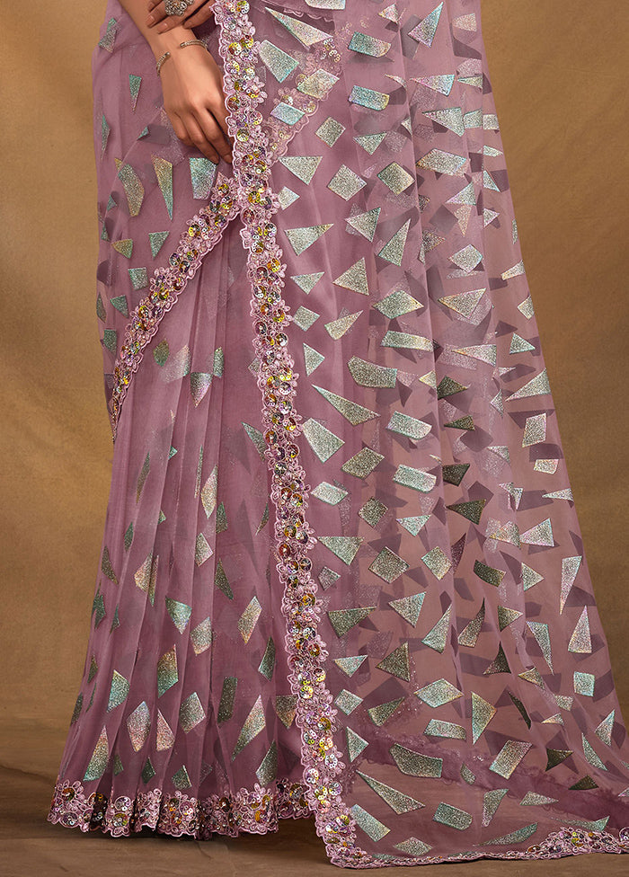 Purple Net Net Saree With Blouse Piece