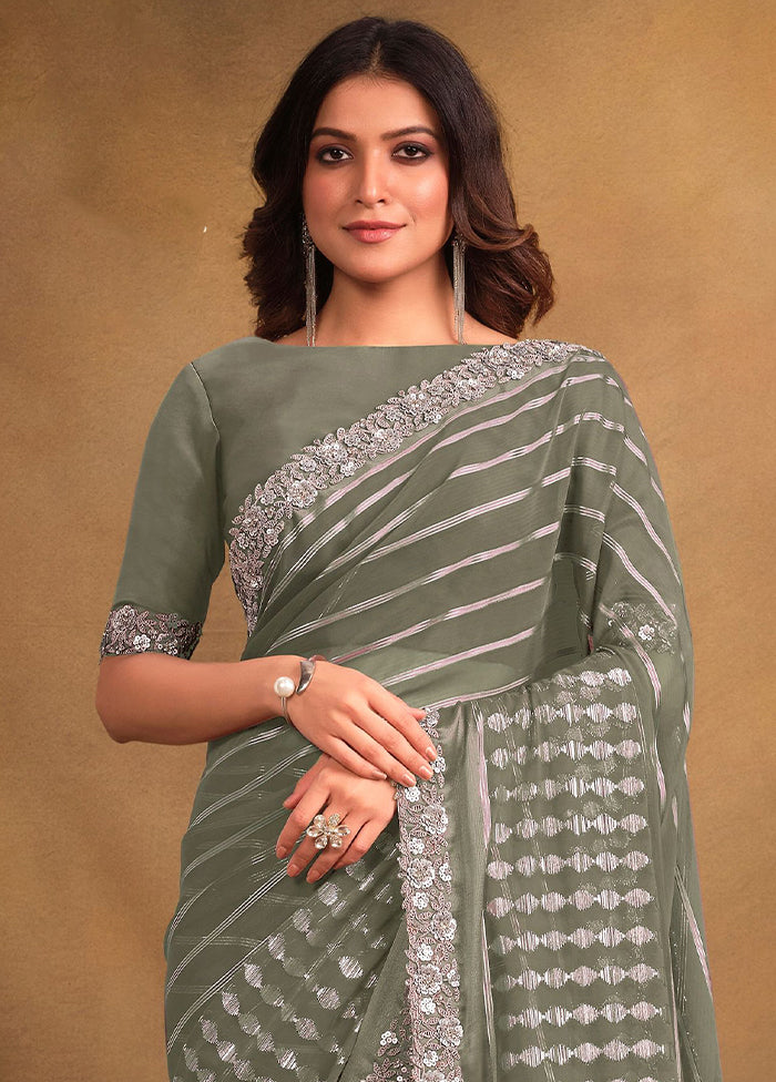 Green Georgette Saree With Blouse Piece