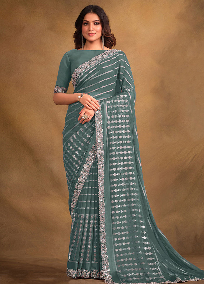 Green Georgette Saree With Blouse Piece - Indian Silk House Agencies