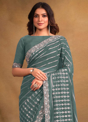 Green Georgette Saree With Blouse Piece - Indian Silk House Agencies