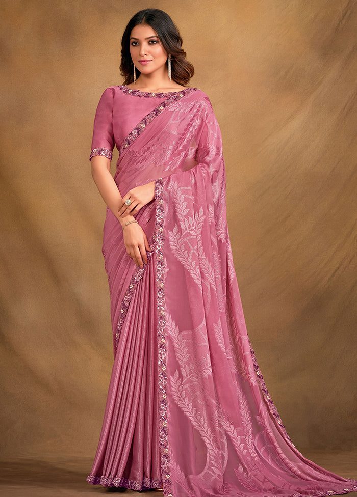 Pink Georgette Saree With Blouse Piece