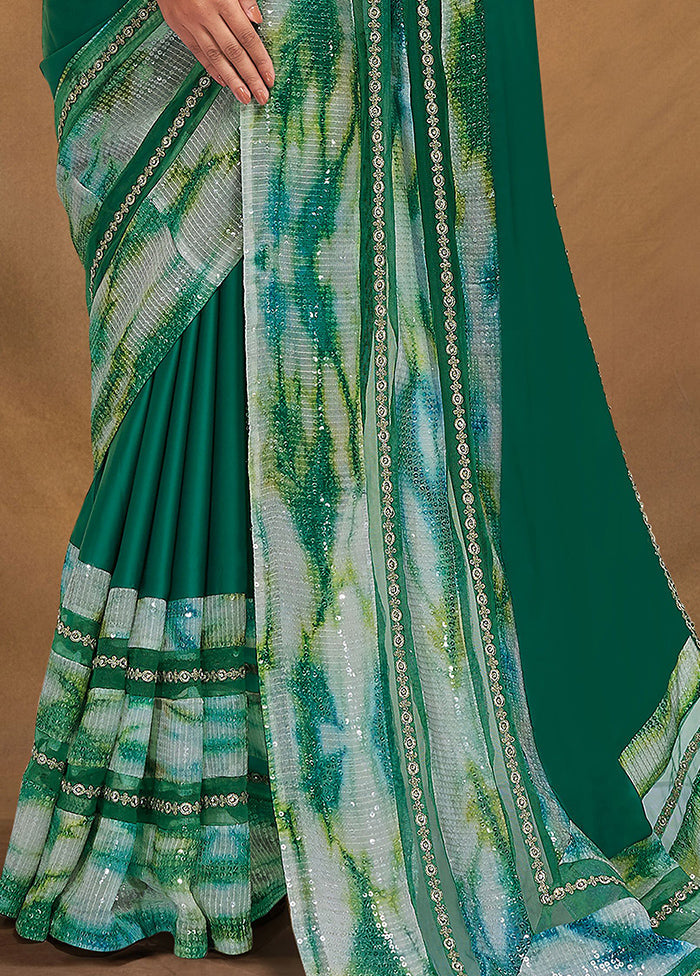 Rama Satin Silk Saree With Blouse Piece - Indian Silk House Agencies