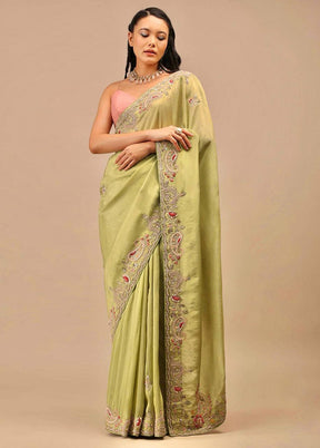 Green Dupion Silk Saree With Blouse Piece