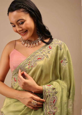 Green Dupion Silk Saree With Blouse Piece