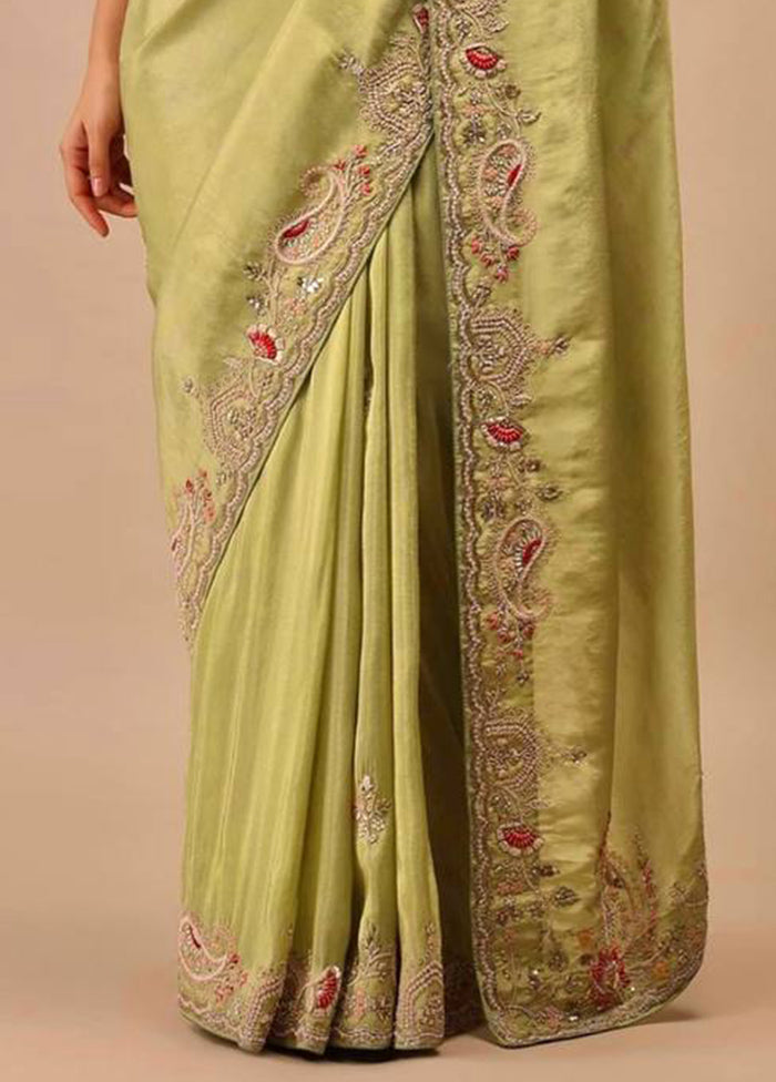 Green Dupion Silk Saree With Blouse Piece