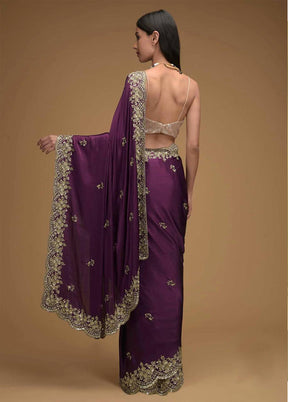 Purple Dupion Silk Saree With Blouse Piece