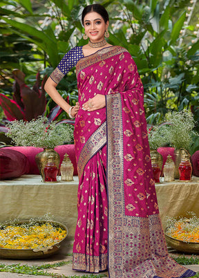 Purple Banarasi Silk Saree With Blouse Piece